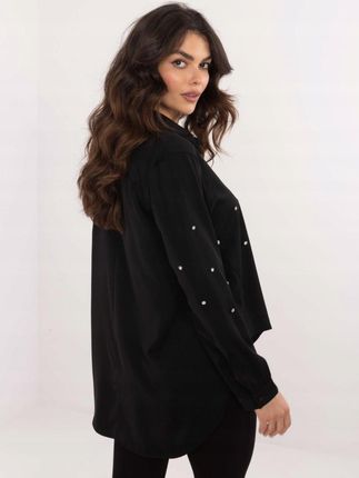 Koszula czarna z cyrkoniami, elegancka klasyczna - zdjęcie 2