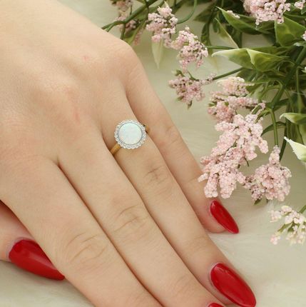 Diament Pierścionek złoty Opal otoczony cyrkoniami próba 585, DIA-PRS-12130-585 - zdjęcie 3
