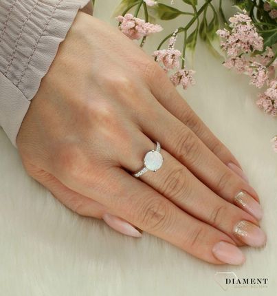 Diament Srebrny pierścionek damski 925 z białym opalem DIA-PRS-12274-925 - zdjęcie 2