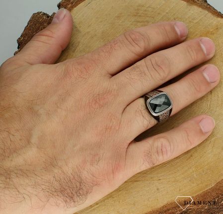 Diament Srebrny sygnet 925 z cyrkonią, markazytami i ozdobnym grawerowaniem rozmiar 22 - zdjęcie 3