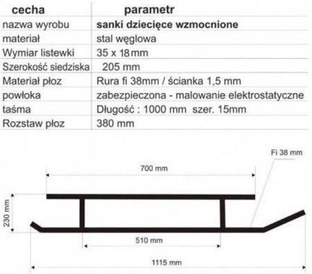 Sanki Dla Dzieci Zimowe Ślizgacz Rekreacyjne Metalowe Allto 115X23 20,5Cm - zdjęcie 2