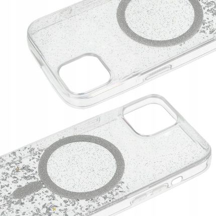 Gsm Hurt Etui Do Apple Iphone 15 Obudowa Pokrowiec Magsafe Glitter Srebrne I Szkło - zdjęcie 4