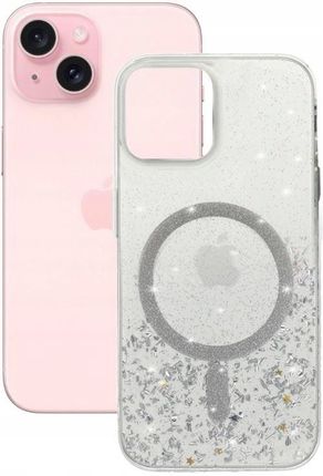 Gsm Hurt Etui Do Apple Iphone 15 Obudowa Pokrowiec Magsafe Glitter Srebrne I Szkło - zdjęcie 5