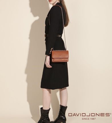DAVID JONES Damska Torebka Na Ramię Skórzana Beżowa Modna - zdjęcie 2