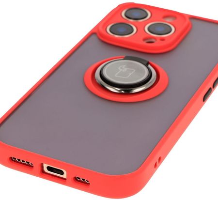 Bizon Etui Z Uchwytem Na Palec Case Hybrid Ring Do Iphone 16 Pro Przydymione Czerwoną Ramką - zdjęcie 3