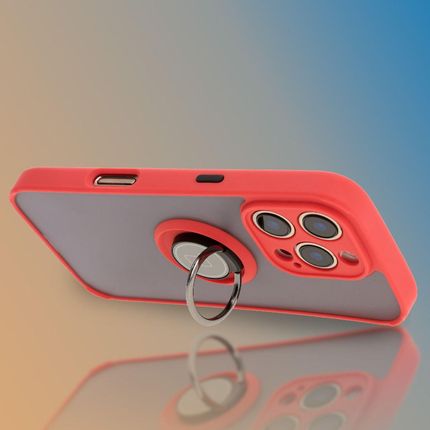 Bizon Etui Z Uchwytem Na Palec Case Hybrid Ring Do Iphone 16 Pro Przydymione Czerwoną Ramką - zdjęcie 4