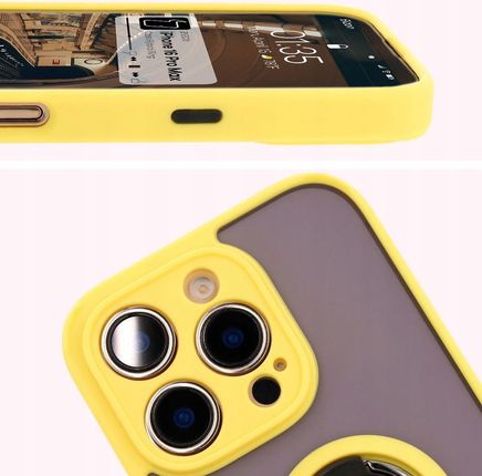 Bizon Etui Z Uchwytem Na Palec Case Hybrid Ring Do Iphone 16 Pro Max Przydymione Żółtą Ramką - zdjęcie 2