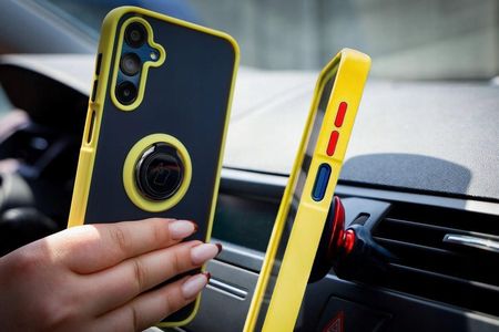 Bizon Etui Z Uchwytem Na Palec Case Hybrid Ring Do Iphone 16 Pro Max Przydymione Żółtą Ramką - zdjęcie 3