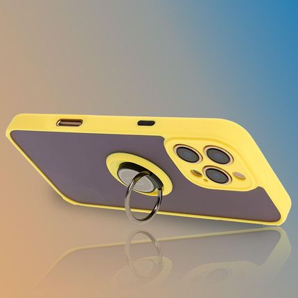 Bizon Etui Z Uchwytem Na Palec Case Hybrid Ring Do Iphone 16 Pro Max Przydymione Żółtą Ramką - zdjęcie 4