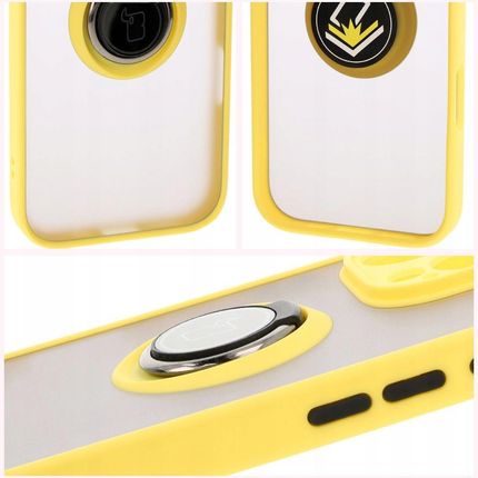 Bizon Etui Z Uchwytem Na Palec Case Hybrid Ring Do Iphone 16 Pro Max Przydymione Żółtą Ramką - zdjęcie 5