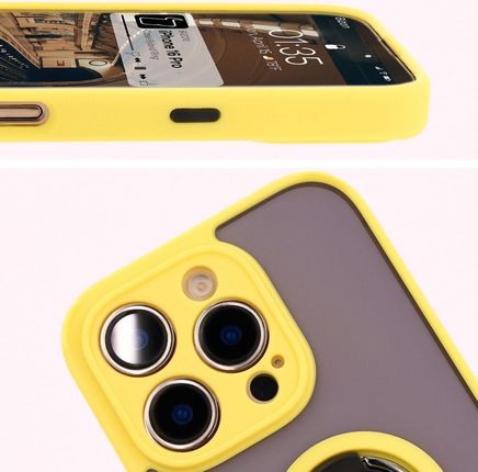Bizon Etui Z Uchwytem Na Palec Case Hybrid Ring Do Iphone 16 Pro Przydymione Żółtą Ramką - zdjęcie 5