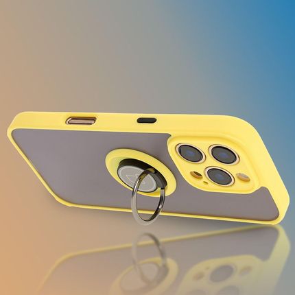 Bizon Etui Z Uchwytem Na Palec Case Hybrid Ring Do Iphone 16 Pro Przydymione Żółtą Ramką - zdjęcie 2