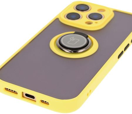 Bizon Etui Z Uchwytem Na Palec Case Hybrid Ring Do Iphone 16 Pro Przydymione Żółtą Ramką - zdjęcie 4