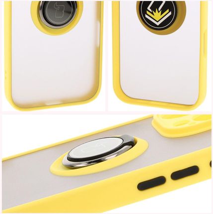Bizon Etui Z Uchwytem Na Palec Case Hybrid Ring Do Iphone 16 Pro Przydymione Żółtą Ramką - zdjęcie 6