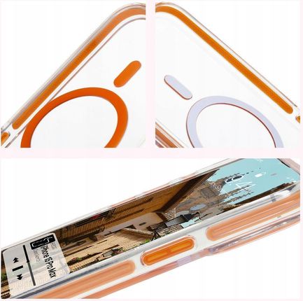 Bizon Etui Z Pierścieniem Magnetycznym Case Marco Do Iphone 15 Pro Max Przezroczyste Pomarańczową Ramką - zdjęcie 3