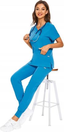 Komplet Medyczny Damski Scrub Uniform, Model Cure, Kolor Blue, Rozmiar XXL - zdjęcie 4