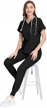 Komplet Medyczny Damski Scrub Uniform, Model Cure, Kolor Black, Rozmiar L - zdjęcie 3