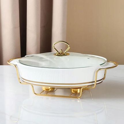 Homedelux Podgrzewacz Naczynie Żaroodporne Ceramiczne Owalne Białe Złote 35X22X16Cm - zdjęcie 2