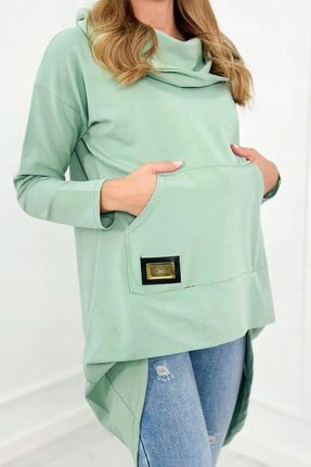 Bluza z długim tyłem i kapturem ciemna miętowa - zdjęcie 3