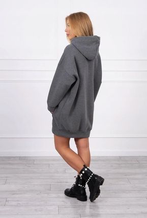 Bluza ocieplana z haftowanym napisem oversize grafitowa - zdjęcie 3