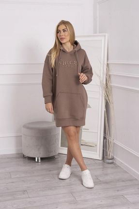 Bluza ocieplana z haftowanym napisem oversize mocca - zdjęcie 2