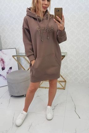 Bluza ocieplana z haftowanym napisem oversize mocca - zdjęcie 3