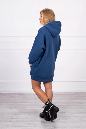 Bluza ocieplana z haftowanym napisem oversize jeansowa - zdjęcie 3