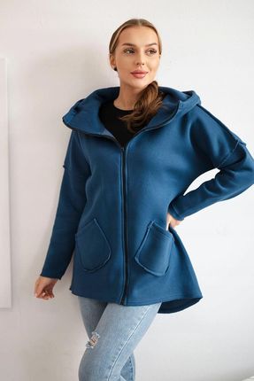 Bluza ocieplana z dłuższym tyłem i kieszeniami jeans - zdjęcie 2