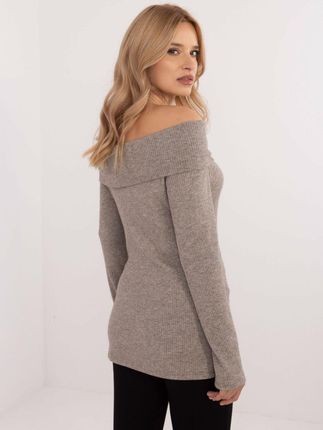 Sweter z odkrytymi ramionami beżowy, dopasowany - zdjęcie 3
