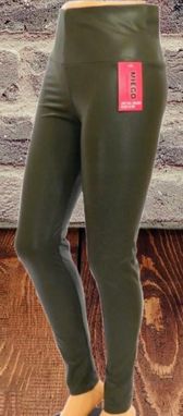 SPODNIE Legginsy Eko Skóra Wyszczuplające wysoki stan MIEGO 3/4XL KHAKI - zdjęcie 3