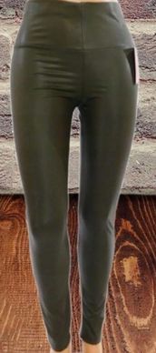 SPODNIE Legginsy Eko Skóra Wyszczuplające wysoki stan MIEGO 3/4XL KHAKI - zdjęcie 2