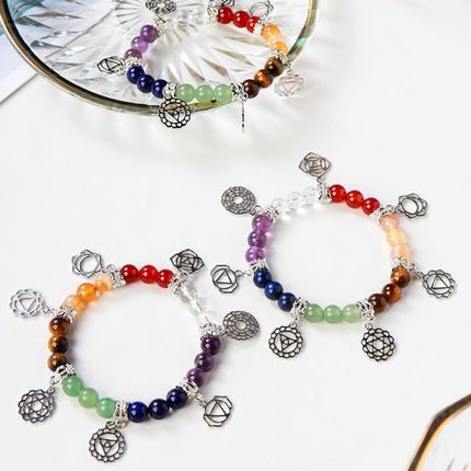 Gemour Bransoletka Czakry Kamienie Naturalne z Zawieszkami Kolorowa 7 czakr Symbol - zdjęcie 3