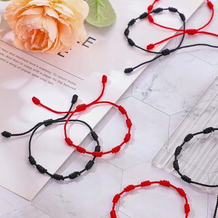 Lovly Ochronna Bransoletka Szczęścia Czerwony Sznurek Amulet 7 Węzłów Kabała - zdjęcie 5