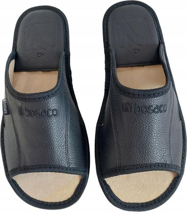 BOSACO Kapcie domowe z naturalnej SKÓRY klasyczne czarne pantofle 46 - zdjęcie 3