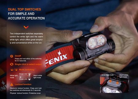 Latarka diodowa Fenix HM65R-T V2.0 + Akumulator 3400mAh Ciemnofioletowa - zdjęcie 2