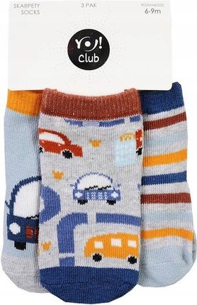 YO! SKARPETY SKARPETKI BAWEŁNA niemowlęce chłopięce autko 3PACK 3-6m XS3B - zdjęcie 2