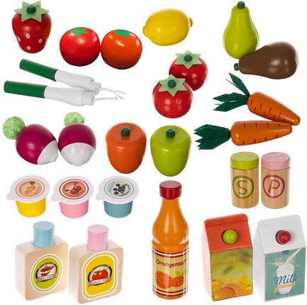 Supermarket Sklep Stragan dla Dzieci Drewniany Kasa Owoce + Akcesoria Duży KRUZZEL - zdjęcie 3