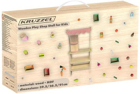 Supermarket Sklep Stragan dla Dzieci Drewniany Kasa Owoce + Akcesoria Duży KRUZZEL - zdjęcie 5