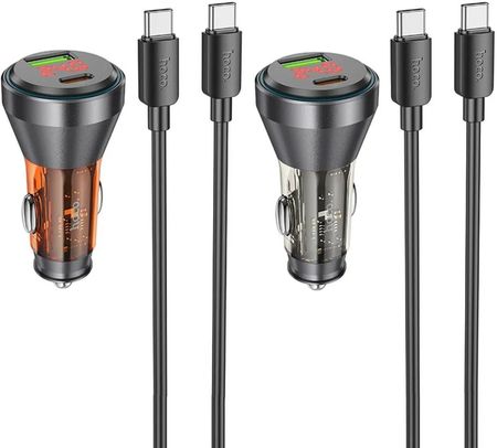 Hoco Samochodowa Usb Qc 18W Typ C 30W Z Wyświetlaczem Kabel Typu Do Pd48W Pomarańczowy - zdjęcie 2
