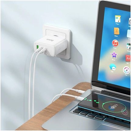 Hoco Sieciowa 2 X Typ C Usb A Qc Pd 65W Gan N30 Biała - zdjęcie 2