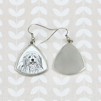Art-Dog Coton de Tulear trójkątne wiszące kolczyki z psem ze zdjęciem - zdjęcie 3