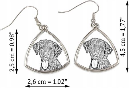 Art-Dog Curly Coated Retriever trójkątne wiszące kolczyki z psem ze zdjęciem - zdjęcie 2
