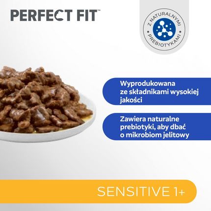 Perfect Fit Adult Sensitive 1+ Mokra Karma Dla Kotów Z Kurczakiem Łososiem I Wołowiną W Sosie 32X85G - zdjęcie 2