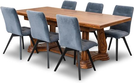 Stół dębowy Capri 200/100 + 2x50 cm + 6 krzeseł KW110 - zdjęcie 2