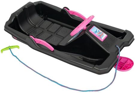 SANKI PLASTIKOWE Z HAMULCEM I KIEROWNICĄ ADAŚ 84x43x25CM CZARNE Z RÓŻOWYM - zdjęcie 4