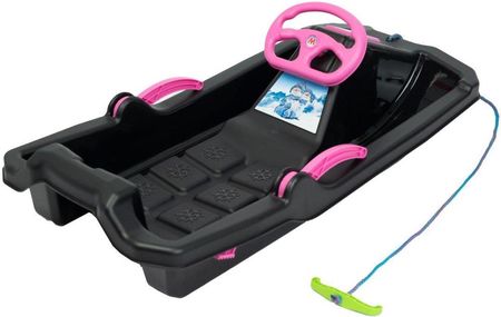 SANKI PLASTIKOWE Z HAMULCEM I KIEROWNICĄ ADAŚ 84x43x25CM CZARNE Z RÓŻOWYM - zdjęcie 2