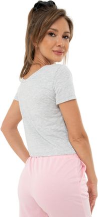 Miss Basic Bluzka Damska Top Na Krótki Rękaw Szara S - zdjęcie 3