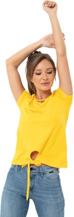 Miss Basic T-Shirt Damski Z Ozdobnym Wiązaniem Żółty M - zdjęcie 2