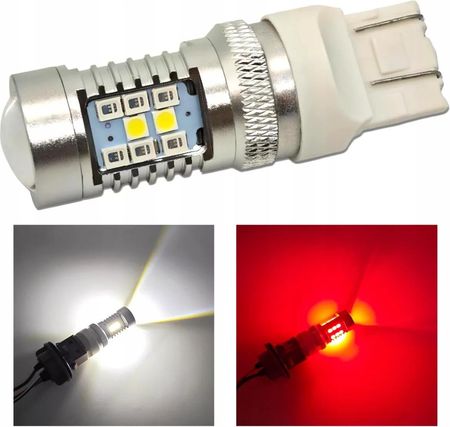 Motoledy Żarówka W21/5W Led 7443 12V Canbus Biało-Czerwona Dwukolorowa Mocne Światł - zdjęcie 2