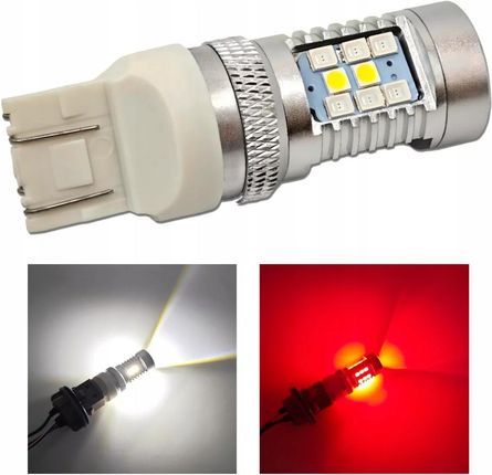Motoledy Żarówka W21/5W Led 7443 12V Canbus Biało-Czerwona Dwukolorowa Mocne Światł - zdjęcie 3